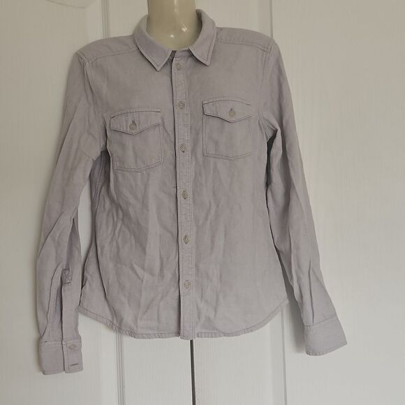 TNA Women's Classis Fit Button-Down Long Sleeves Cotton Shirt Small Gray - Picture 2 of 16